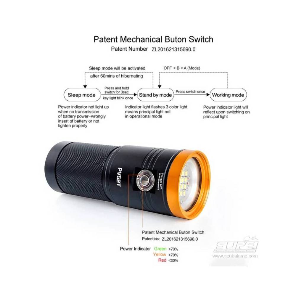 Phare de plongée compact 5000 lumens PV52T SUPE|