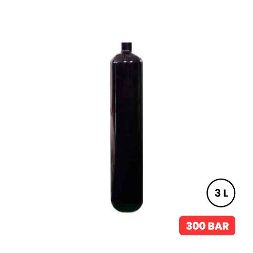 Black 3L long 300 bar steel diving cylinder