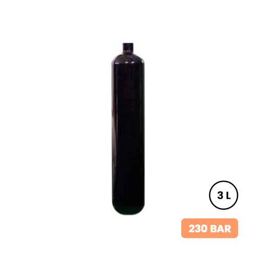 Black 3L long 230 bar steel diving cylinder